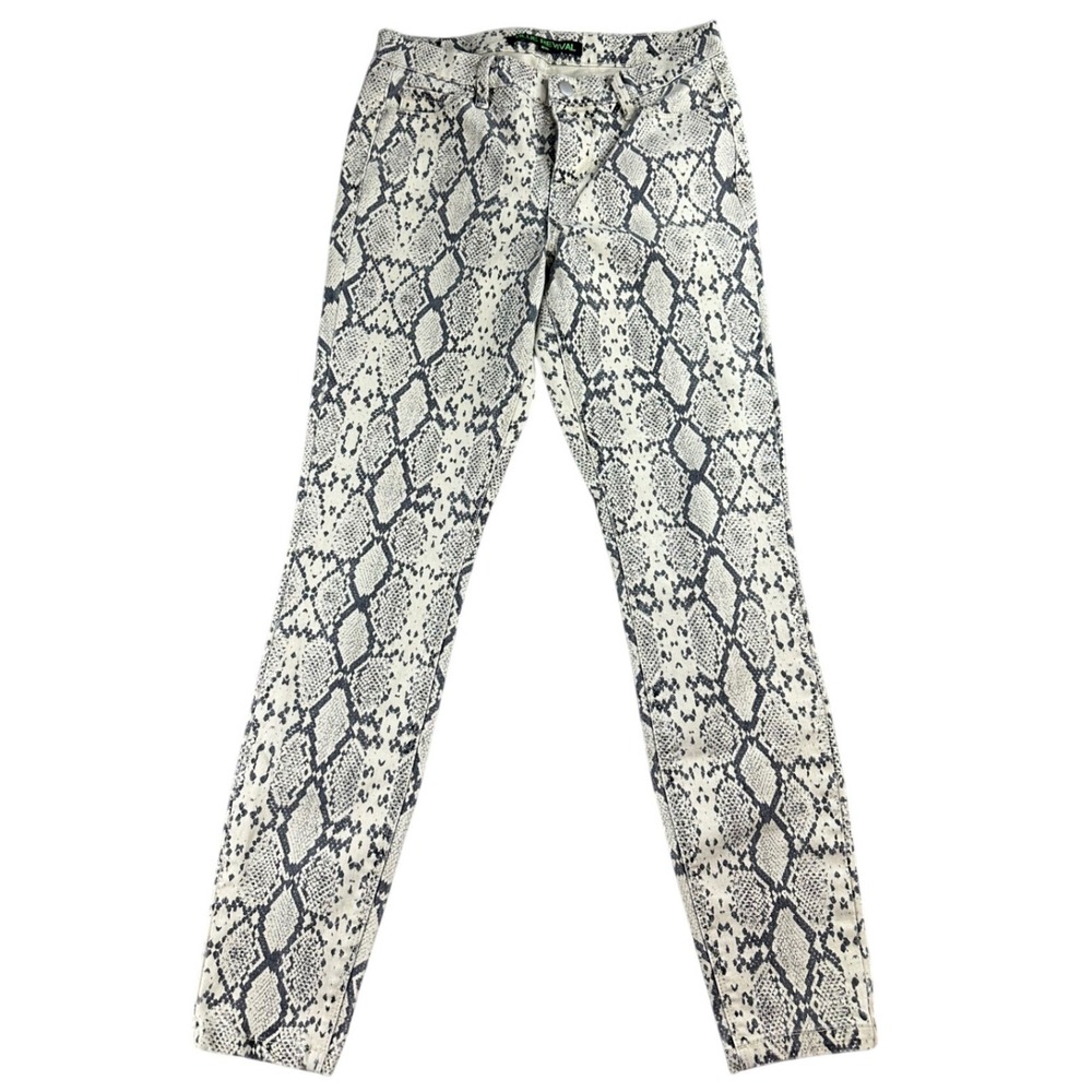 Blue Revival Snake Skin Print Jeans 25 Beige Black Skinny Fit Crop Stretch Crop